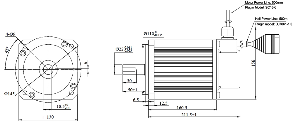 3 hp brushless dc motor dimension