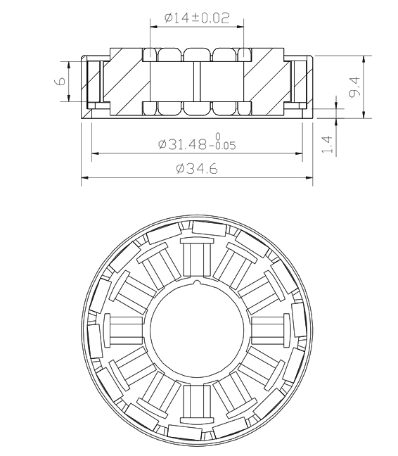 9W 12V frameless BLDC motor dimension