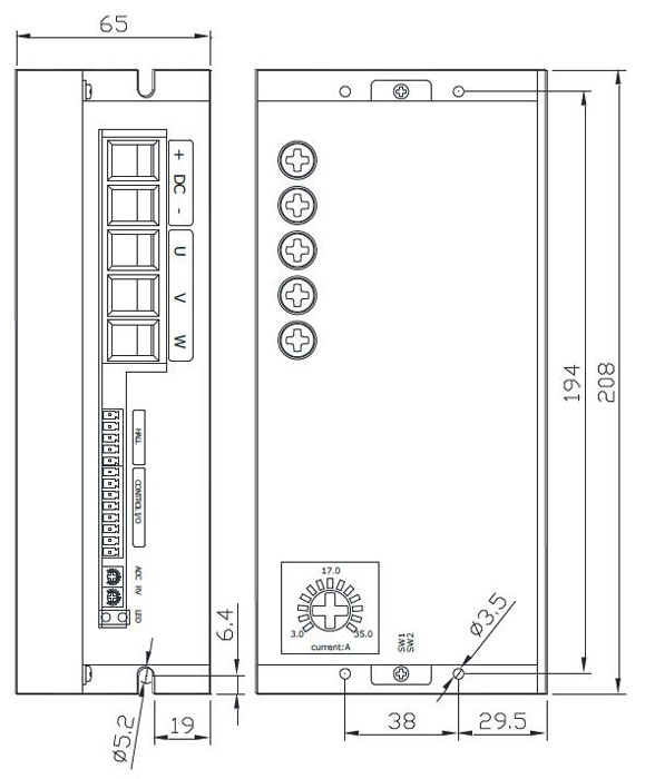 Brushless DC driver 12V 60V dimension